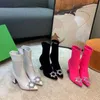 Bling crystal Shoes Elastic ankle Boots for Women pink Black suede Cup high Heels women's Boots Slip On pointy Party boots