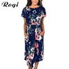 Rogi Vestidos De Verano 2020 Summer Printed Boho Tunica Dress manica corta Casual Sundress Ladies Abiti bianchi Robe Femme Ete T200604