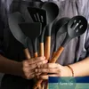 Ustensiles outils de cuisson boîte de rangement ustensiles de cuisine en Silicone antiadhésif résistant à la chaleur cuisson manche en bois spatule en Silicone soupe