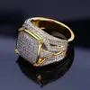 Hip Hop 18k Gold Square Diamond Ring Cluster Dourado Campeão Anéis de Moto para Homens Moda Jóias Will e Sandy Gift