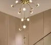 Nordic copper LED chandelier modern minimalist duplex floor decoration light luxury living room dining room chandelier lighting