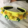 Мода в стиле барокко, милая повязка на голову с желтым лимонным цветком и зелеными листьями для женщин, роскошные винтажные широкие аксессуары для волос, ювелирные изделия 2211P