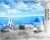 Romantische Landschaft 3D-Tapete Schönes weißes Schloss am Meer Indoor-TV-Hintergrund Wanddekoration Wandbild Tapete