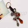 Leather key chain Leather Alloy Retro Christian Cross Keychain Key Ring Holder Charm Fashion Accessories Car Bag Pendant EEA607