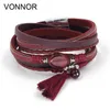 Tennis Vonnor smycken Boho -armband för kvinnor läder wrap armband sten tassel charm höst vinter femme tillbehör1