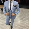 Fashionable Men's Suits Slim Fit Peaked Lapel One Button Wedding Tuxedos Prom Bouquet Man Blazer ( Jacket+Pants+Vest)