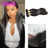 Indian Virgin Human Hair Wefts 3 Bundles With HD 13*4 Lace Frontal Pre Plucked Silky Straight 4 Pcs Extensions