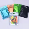 100 pcs sac de papier d'aluminium coloré auto-scellant ziplock emballage sac alimentaire, vente au détail vert bleu noir date fil bijoux emballage pochette 201021