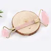 Natural Tumbled Chakra Rose Quartz Carved Reiki Crystal Healing Gua Sha Beauty Roller Facial Massor Stick With Eloy Goldplated7776464