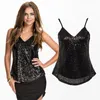 Women Sequins Tank Top Sexy V Neck Spaghetti Strap Solid Metallic Shiny Vest crop top Summer Tunics female Clubwear Tops Black Y200701