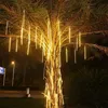 Lumières de Noël pour l'extérieur solaire étanche Meteor Shower led String Light vacances Arbre jardin lampe décorative 201211