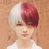 Femme Anime Cosplay Perruque Argent Blanc Rouge Foncé avec Queues de Cheval Perruques Synthétiques Moyen Long Ondulés Anime Cosplay Perruque pour Hommes (Noir Ondulé)