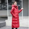 가을 겨울 90 % 하얀 오리 아래 긴 여성 코트 여성 두꺼운 따뜻한 파카 아래로 두건 재킷 여성 211221
