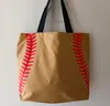 for softball 50pcs baseball stitching bags 5 colors 16.5*12.6*3.5inch mesh handle Shoulder Bag stitched print Tote HandBag Canvas Sport Travel Beach