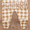 Emmababy nouveau-né bébé fille vêtements Plaid imprimé à volants à manches longues mignon pieds pyjamas barboteuse combinaison tenue vêtements G1221