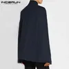 Hombre Pockets Poncho Winter Man Leisure Windbreakers INCERUN Mens Stand Collar Solid Color Coats Double Breasted Cloak Cape 5XL1