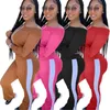 Mulheres Paneladas Tracksuits Moda Tendência de Manga Longa Obigo Ombro Zipper Tee Calças Ternos Ternos Designer Feminino New Hip Lift Slim Slim Conjuntos Casuais