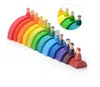 WOODADDY Rainbow Blocks Serie 12 Stücke Große Regenbogen Top Montessori Pädagogische Holzspielzeug Für Kinder Pegdolls Form Kit Cover Box LJ200928