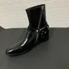 Usine personnalisée à la main compensée passerelle en cuir véritable Paris bottes haut designer hommes cuir boucle sangle chaussons livraison directe