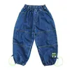 Pantalones vaqueros de moda para niños, pantalones vaqueros azules de algodón, pantalones sueltos de costura, pantalones vaqueros informales para niños, ropa para niños de primavera y otoño G1220