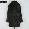 Nerazzurri Winter Fauxe Fur Poat Women Slim Fit Turndown воротник с длинным рукавом черный плюс плюс.