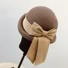 Fibonacci Modehoed Elegante vrouwelijke Fedoras Wol Filt Hoed Lint Bow Bloem Formele Beretten Fedora -hoeden voor vrouwen Winter240m