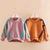 Autumn Winter Warm 2-9 10 Years Gift Long Sleeve Plus Velvet Thickening Kids Baby Girls Christmas Loose Stripe Sweatshirt 220115