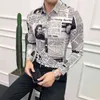 Persönlichkeit Jugend Trend Mode Lässige Männer langärmliges Hemd Frühling und Herbst Neue M-5XL Gedruckte Zeitung Slim Shirt 2019 G0105