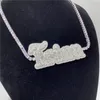 Anpassat namn Cursive Letter Tennis Chain Necklace for Women Micro Pave Pellant Solid Back Hip Hop Rock Street Jewelry279f