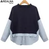 Arealna herfst sweatshirt dames stijl gestreepte patchwork marine pullover losse casual hoodies voor vrouwen plus maat xl5xl 201203