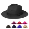 حافة واسعة القبعات فيدورا قبعة الرجال النساء تقليد الصوف الشتاء فيلت الأزياء السوداء أعلى الجاز فيدوراس