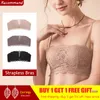 Lace Top Strapless Push Up Sexy Bra For Women Small Breast Seamless Invisible Bras Underwear Without Strap Lady Cotton Brassiere LJ200821