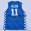2020 Nouveau maillot de basket-ball universitaire Kentucky Wildcats NCAA 11 Allen bleu tout cousu et brodé hommes taille jeunesse