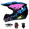 Motocross-Helm DOT Fashion Jugend Kinder Unisex-Erwachsene Fahrrad Off-Road Mountainbike Motorradhelm Handschuhe Schutzbrille Gesichtsschutz 1225R