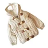 Barntröjor Kids Coat Fashion Solid Color Cardigan Sweater Coat med knappar Kids Hooded Outwear Boys and Girls Cardigans kläder