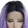 Полный синтетический кружевной фронт фронт симуляции человеческих волос на швейных париках 14 ~ 26 дюймов черный фиолетовый ombre цвет 181211-3815