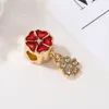 Fits Pandora Bracelets 20pcs Gold Red Enamel Five Petals Flower Crystal Pendant Charms Beads Silver Charms Bead For Women Diy European Necklace Jewelry