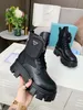 Damen-Designer-Stiefel Monolith-Stiefel aus gebürstetem Rois-Leder und Nylon Luxuriöse Winter-Motorradstiefel Ankle Combat Boot Martin Boots