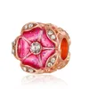 Se encaixa Pandora Pulseiras Originais 20pcs Rose Gold Cinco Pétalas Flores Esmalte Encantos Encantos Prata Charms Bead Para Mulheres DIY Europeia Colar Jóias