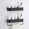 Bathroom Shelf With Towel Bar Nail Free Aluminum Shower BlackSilver Shampoo Holder Basket Corner shelf Y200407