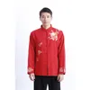 Costume Tang chinois traditionnel haut pour hommes adulte broderie Kungfu manteau printemps automne tenue chemise à manches longues Hanfu homme rouge39365849919750