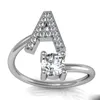 Новая мода 26 букв кольцо для женщин девочек маленький горный хрусталь открыть палец кольца обручальные классические свадьбы украшения подарок