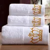 5 Star El Embroidery White Bath Handduk Set 100% Cotton Large Beach Handduk Brand Absorberande snabbtorkande badrum 1512706