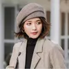 New Elegant Artist Beret Hat For Women Female Winter Stylish Plaid Wool Berets Painter Octagonal Hats Warmer Caps