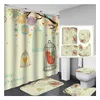 Big Flower Shower Curtain Mat Set with Carpet Bath Screen for Home Hotel Bathtub Partition Mold Proof Durable Curtains Hooks 201030