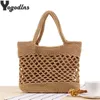 Torby na zakupy Kobiety Naturalne Rattan Słomy Hollow Hollow Torebka Proste Ramię Dla Panie Casual Summer Beach Travel Shopper Tote Torba Sac A Main220307