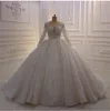 2021 Glitter Baljurk Trouwjurken Juweel Hals Lange Mouw Luxe Kant Applicaties Bruidsjurken Plus Size Trouwjurk Gewaden De Mariée