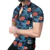 Мужчины с коротким рукавом кнопок отвороты рубашка повседневная цветочная блузка мужские гавайские пляжные топы летние полосатые печать рубашки Camisa Plus