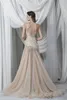 Champagne Avondjurken Juweel Applicaties Kant Kralen Prom Gowns Custom Made Open Back Sweep Trein Speciale gelegenheden Jurk