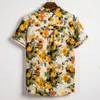 Yaz Erkekler Sarı Çiçek Baskı Gömlek 2020 Marka Hawaiian Gömleği Kısa Kollu Stand Yakası Gömlek Gündelik İnce Uygun Kimya Homme
